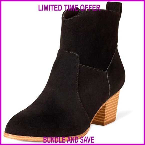 Women's Western Ankle Boots with Stacked Heel and Memory Foam